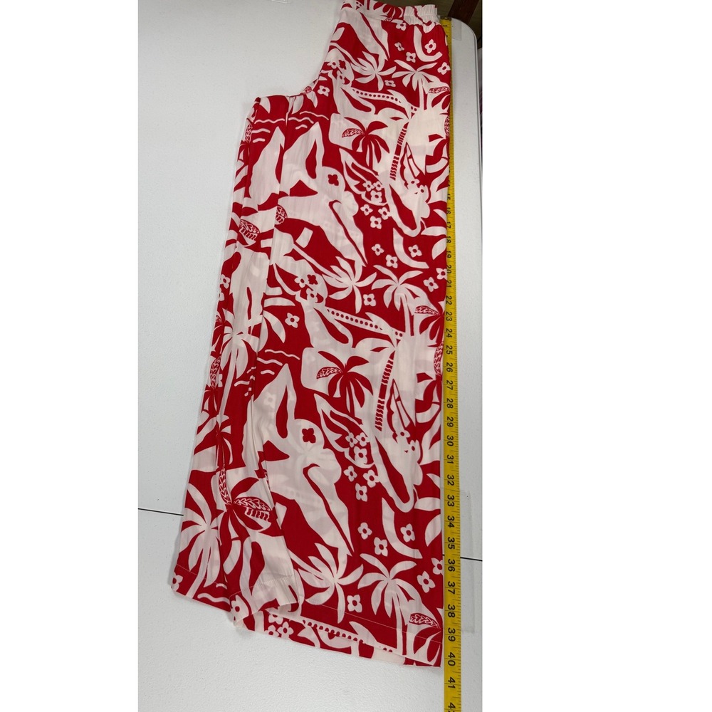 Rose+Olive Resortwear Set Women S Red White Tropical Beaded Cami Wide Leg Pants - Picture 8 of 12
